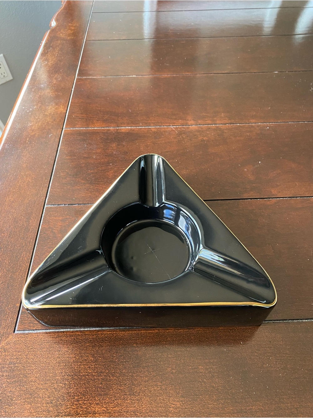 Vintage Triangular Black Ceramic w/Gold accent -Ashtray-   by Craftsman Bench